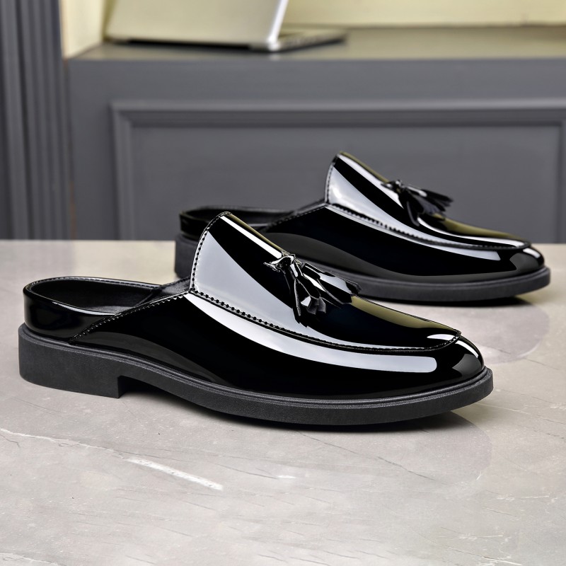 Formal Men Daily Wear Footwear - Heren zwarte lakleren muiltjes met kwastjes,