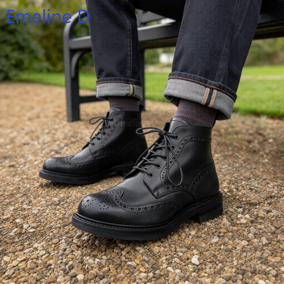 Formal Men Daily Wear Footwear - Heren Brogue enkellaarzen, gemaakt van echt